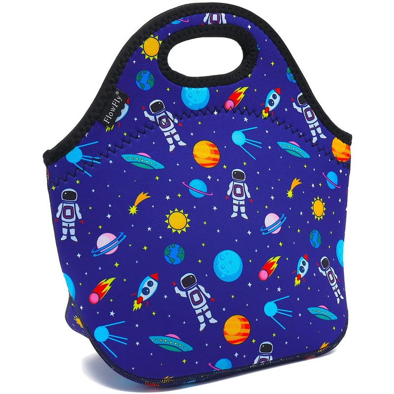 FlowFly Neoprene kids Lunch box Insulated Soft Bag Mini Cooler Thermal Meal Tote Kit for Boys, Girls,Men,Women,School,Work, Office, Astronaut - Image 1